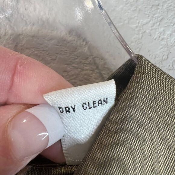 Valerie Stevens Pure Silk Button-Up Shirt Olive Green Size 8 Classic Luxe Staple - Picture 7 of 12